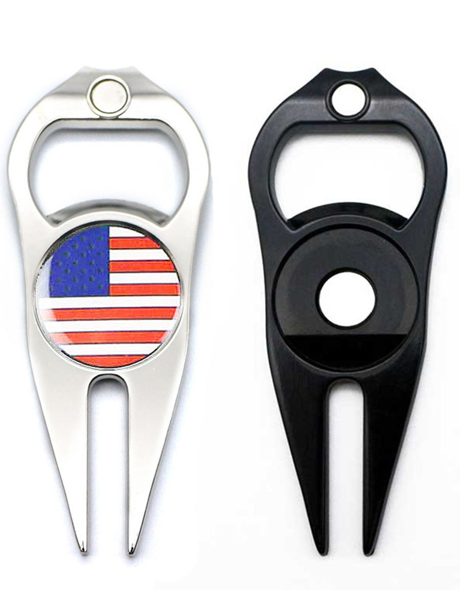 Golf Putting Green Fork Metal Ball Yoke Bottle Opener Ball Marking Turf Tool Gift Black Green