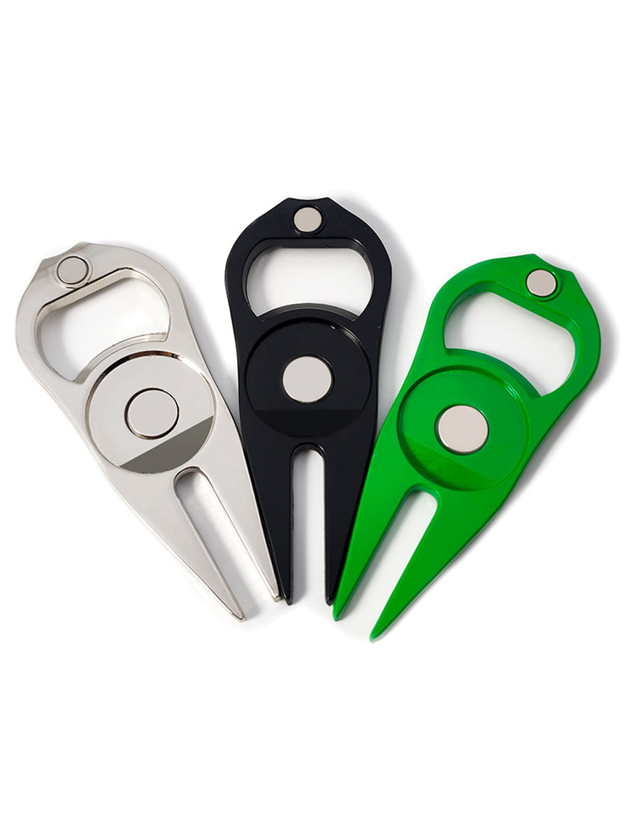 Golf Putting Green Fork Metal Ball Yoke Bottle Opener Ball Marking Turf Tool Gift Black Green